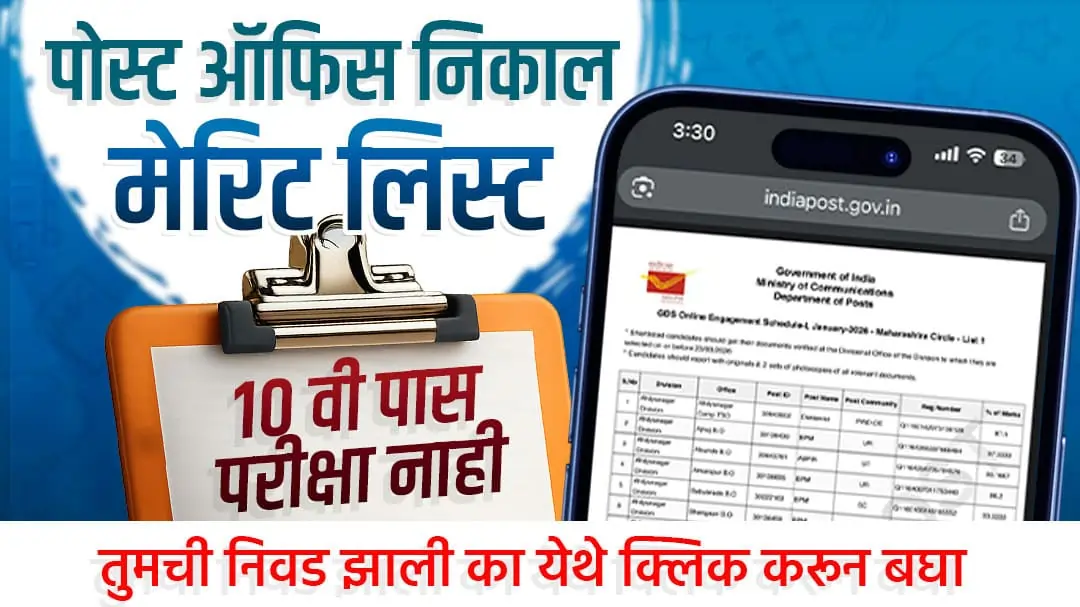 पोस्ट ऑफिस २८,७४० जागांचा निकाल जाहीर; महाराष्ट्र सर्कलची पहिली मेरिट लिस्ट प्रसिद्ध India Post GDS Result 2026